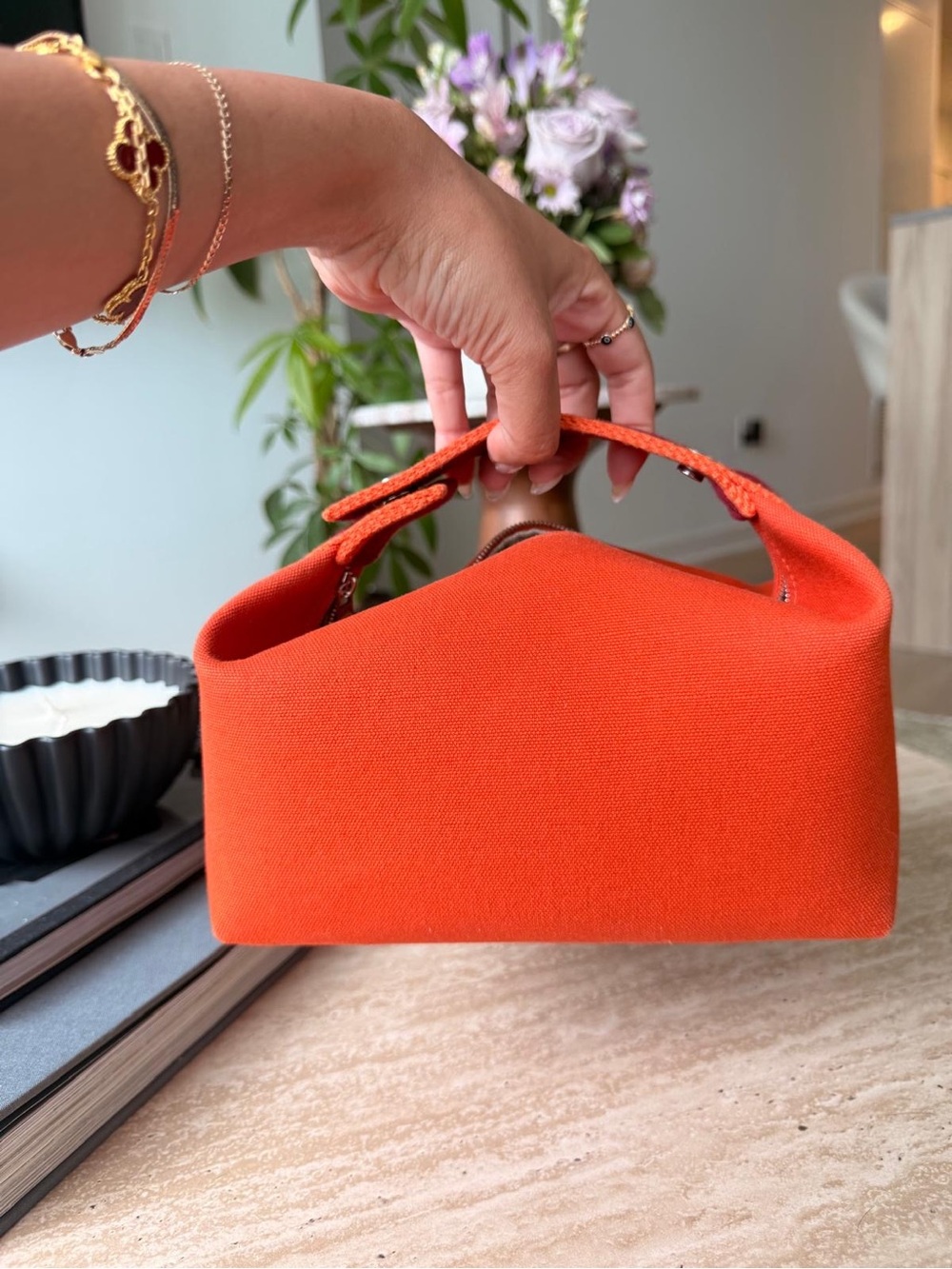 Hermes Orange Canvas Top-Handle Bag with Pink 'H' Stitching, bride à sac - Picture 2 of 2